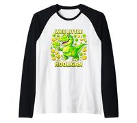 Wee Little Hooligan Irish Dino Shamrock St Patricks Day Maglia con Maniche Raglan