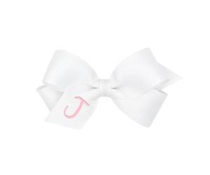 Wee Ones WeeStay - Fermaglio per capelli da bambina, con monogramma, antiscivolo, per tutte le età e tipi di capelli, fiocco bianco, taglia mini, lettera J