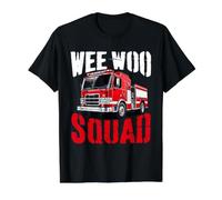 Wee Woo Squad - Camion dei Pompieri Divertente per Uomo e Donna Maglietta con Stampa Grafica Economica, Uomo, Nero, M
