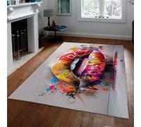 WEECHAINGE Banksy Tappeti lavabili Soggiorno Antiscivolo Graffiti Labbra Pop Art Area per Camera da letto Pelo corto Grande colorato la delle ragazze Boho grigio denso non spargimento 140x200cm