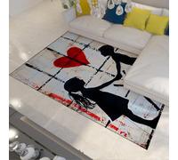 WEECHAINGE Banksy Tappeto a griglia in bianco e nero 120x150cm sottili pelo corto antiscivolo lavabili lavatrice per soggiorno Cucina Camera da letto Sala pranzo Graffiti Kids Red Heart Art Area