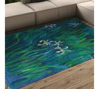 WEECHAINGE Claude Monet Iris lavabili Soggiorno Tappeti blu e verdi antiscivolo vintage grande 60x90cm floreale a pelo corto per camera da letto Sala pranzo Cucina in morbida lana sintetica