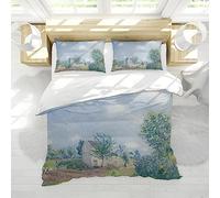 WEECHAINGE Copripiumino blu cielo 3 pezzi Cottage alberi ombreggiati campi Copripiumino Set con cerniera e 2 federe Soft Easy Care Modern Home Decor 150x200 cm