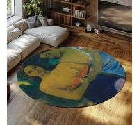 WEECHAINGE Famosi ritratti Tappeti rotondi tappeto 120cm per soggiorno lavabile in lavatrice Paul Gauguin due donne tahitiane stampa per camera da letto 5mm sottile pelo corto pavimento tappeto