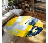 WEECHAINGE Geometrico Giallo Grigio Navy Circle Tappeto lavabile Anti scivolo Resistente alle macchie Color Block Tappeti astratti per l ingresso in camera da letto sul comodino il cortile 160cm