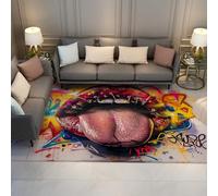 WEECHAINGE Graffiti Labbra con cerniera Pop Art Lavabile da soggiorno moderno Poliestere Colore Splash Street Style Tappeto per interni morbido antiscivolo Camera letto Corridoio 100x150cm