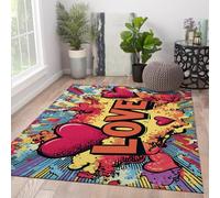 WEECHAINGE Love Carpets for Living Tappeto 180x240cm colorato con graffiti hippie per camera da letto Dormitorio Tappetino carino a forma di cuore moderno in stile Pop Art Moquette antiscivolo
