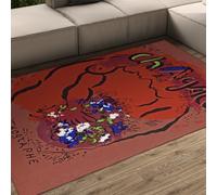 WEECHAINGE Marc Chagall Bouquet per Soggiorno tappeto 60x90cm Rosso Mattone e Blu Cobalto Stampa Grande con Materiale Antiscivolo Camera da Letto Classico Non Spargimento Cucina