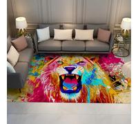 WEECHAINGE Morbidi e soffici tappeti per l area moderna Street Art Boho Tappetini interni antiscivolo lavabili 180x270cm ingresso della porta d Corridoio colorato al neon con stampa del leone
