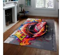 WEECHAINGE Neon lingua labbra graffiti piccola camera da letto antiscivolo urbano street art tappeti morbidi effetto 3D cemento grigio murale area lavabili per cucina salotto 120x180cm
