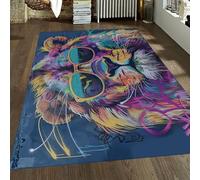 WEECHAINGE Neon Lion con occhiali da sole Tappeto 180x240cm Colorful Graffiti Art Halway in morbida lana sintetica a pelo corto interno blu lavabile Tappetino antiscivolo per camera letto cucina