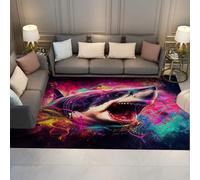 WEECHAINGE Neon Riptide Shark Graffiti lavabile tappeto 120x150cm Antiscivolo in lavatrice morbidi a pelo corto Ampio soggiorno da camera letto Non spargimento Animali domestici