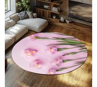 WEECHAINGE Rosa Iris Flower Pattern Rotonda Bambini Tappeti per Camera Da Letto Non Spargimento Lavabile A Pile Basso Cerchio Agriturismo Tappeto per Soggiorno Nursery Dorm 200cm