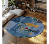 WEECHAINGE rotondo da comodino Tappeto 200cm blu Still Life Stuoia per interni resistente alle macchie Tappeti astratti a cerchio a pelo corto morbido per l angolo della colazione dell isola