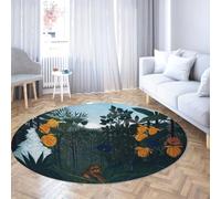 WEECHAINGE rotondo lavabile in lavatrice Tappeto 100cm Moon Garden Jungle Tappeti antiscivolo a cerchio sottile Soft for Story Corner Kids Nursery Cozy Den Decor Stuoia da pavimento con motivo di