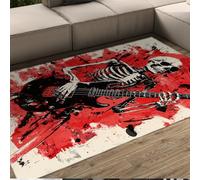 WEECHAINGE Skull Music Tappeto grande per camera da letto Scheletri Graffiti Tappetino Splash Ink Art Musica a tema Antiscivolo lavabili hippie resistenti alle macchie arredamento del e 120x150cm
