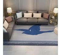 WEECHAINGE Surreale Notte Uccello tappeto 140x200cm Gabbiano Blu Luna Vicino al Mare Rene Magritte Astratto Soggiorno Morbido Pelo Basso Grande Pavimento per Ufficio Aula Nursery
