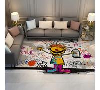 WEECHAINGE Tappeti dei cartoni animati Soggiorno grande 200x300cm lavabile in lavatrice per camera da letto antiscivolo colorato Graffiti Vernice spray bambini Street Art Playroon Nursery a pelo