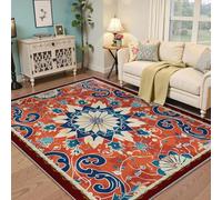 WEECHAINGE Tappeti floreali orientali lavabili per il soggiorno 60x90cm Tappeto da camera da letto vintage Boho Lotus Orange antiscivolo morbido per cucina d'ingresso