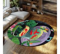 WEECHAINGE Tappeti rotondi per bambini con natura morta da giardino a base di pesci rossi tappeto 180cm per camera da letto lavabile morbido pelo corto cerchio antiscivolo moquette per veranda d