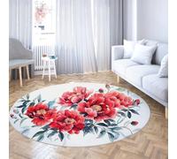 WEECHAINGE Tappeti rotondi per la cameretta del dormitorio Resistente allo scivolamento Lavabile Morbido pelo basso Peonia rossa Stampa floreale Bianco Comodino Tappeto da cucina in microfibra 80cm
