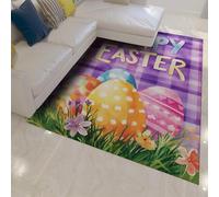 WEECHAINGE Tappeto 100x150cm in stile moderno per la camera da letto Grandi Tappetino floreali uovo di Pasqua e erba verde decorazioni primaverili le vacanze antiscivolo a pelo basso lavabile il