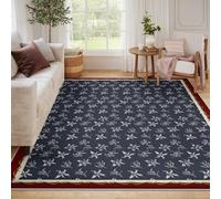 WEECHAINGE Tappeto 160x200cm floreali soggiorno Fiore tropicale Tappetino piccolo per camera da letto blu in lili vivaci Moquette antiscivolo morbida e lavabile Arredamento vintage la casa