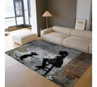 WEECHAINGE Tappeto 180x240cm retrò per l area graffiti stradale soggiorno Camera da letto Ampio Tappetino con stampa Anime Girl and Mouse Pittura in mattoni muri Macchina fatati lavabili a pelo corto