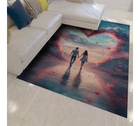 WEECHAINGE Tappeto 180x270cm per coppie romantiche cielo a forma di cuore con nuvole rosa e acqua riflettente Tappetino fantasy al tramonto paesaggio pastello lavabili soggiorno camera da letto
