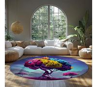WEECHAINGE Tappeto colorato del cerchio dell'albero del cervello Opera d'arte surreale astratta Piccolo tappeto rotondo sottile e sottile per la decor domestica dell'ufficio della camera 120cm