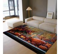 WEECHAINGE Tappeto Decorazione Autunnale 140x200cm Zucche Fiori Candele Foglie Tappeti del Raccolto Autunnale Soggiorno Camera da letto Tappeto per il Ringraziamento casa