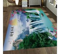WEECHAINGE Tappeto paesaggistico Waterfall Mountain Area lavaggio a inchiostro cinese Tappetino Soggiorno Zerbino lavabile Moquette morbida pelo basso Decorazione Feng Shui Moderno per da 140x200cm