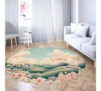 WEECHAINGE Tappeto rotondo con fiori di ciliegio lavabile rosa floreale e tappeto circolare con colline morbide e romantiche antiscivolo per la camera da letto 60cm