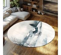 WEECHAINGE Tappeto rotondo Natale per la baita invernale 160cm per la camera da letto acquerello Snowy Rugx Circle Tappeti lavabile con tappetino in gomma per cucina