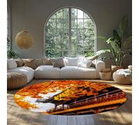 WEECHAINGE Tappeto rotondo per piccole aree Foglie di Ginkgo autunnale con stampa di architettura cinese Tappeti per portico circolari antiscivolo lavabili per l'ingresso Nursery Home Decor 200cm
