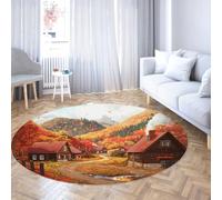 WEECHAINGE Tappeto rotondo rustico della casa colonica 60cm Sentiero capanna villaggio Paesaggi autunnali all'aperto cerchio nel soggiorno Tappeti morbidi lavabili per balcone e patio