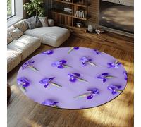 WEECHAINGE Tappeto rotondo viola Iris Flower Tappeto antiscivolo morbido e sottile per camera da letto Soggiorno Camera delle ragazze Nursery Tappetino floreale estetico Decor 150cm