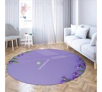 WEECHAINGE Tappeto rotondo viola per soggiorno camera da letto ufficio minimalista iris design floreale stuoia morbido a pelo basso lavabile moderno tappetino decorativo 135cm