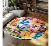 WEECHAINGE Ti amo tappeto rotondo per soggiorno Nursery vibrante romantico colorato graffiti tappeto pennellate artistiche morbidi tappeti lavabili 135cm