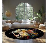 WEECHAINGE Vibrante Multicolor Mane Rotondo College Dorm Tappeti Lavabile Tappeto Della Cameretta Per La Sala Giochi Colorati Leone Ruggente Graffiti Splash Circle per Bambini Camera Da Letto 150cm