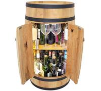 WEECO Barile di legno bar con ante + armadietto con luci a LED, Scaffale per alcol, Scaffale per bottiglie per vino, Cantinetta Portabottiglie in Legno, Botte in legno per bottiglie di alcolici rovere