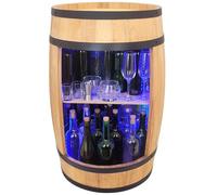 WEECO Barile di legno di faggio. Design casa e bar, portabottiglie, barile stile industriale. Armadietto design con illuminazione RGB USB. Marrone Vintage, Tavolo e portabottiglie, Armadietto per vino