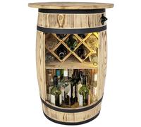 weeco Barile in legno con top blat e porta vino e luci a LED - Tavolo bar - Armadietto per vino in stile retrò - Tavolo da bar - Barile in legno con coperchio 80 x 50 cm