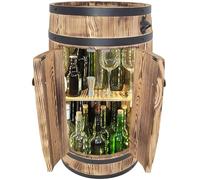 weeco Casa bar in botte di legno con illuminazione a LED e porte, 2 ripiani per bottiglie, stile rustico, mobili da bar 80 x 50 cm
