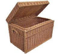 weeco Cestino in vimini, 70 cm, con coperchio ribaltabile, realizzato a mano, cesto per giocattoli, colore naturale del salice, cesto per la biancheria, cestino in vimini con coperchio