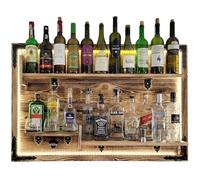 Weeco Mensola Sospesa a Parete con Illuminazione LED - Rustica, per Whisky, Gin, Alcool e Vino - Stand da Parete