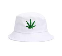 Weed-Bucket-Hat Cap Marijuana Weed Leaf Cannabis Fisherman's Hat - Snapback pieghevole Uomo Donna, bianco, Taglia unica
