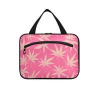 Weed Pink Maple Leaf Hanging kit da viaggio per gli uomini con gancio, custodia pieghevole di design per articoli da toeletta per mamma viaggio estuche para brochas maquillaje M, Foglia d'acero rosa