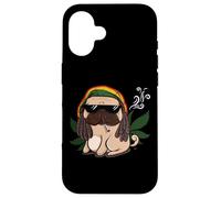 Weed Smoking Pug Marijuana THC Cannabis Leaf Dog Stoner Custodia per iPhone 16