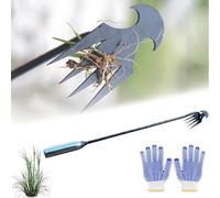 Weeding Artifact Uprooting Weeding Tool, Weed Puller Tool Garden Weed Pulling Tool, Portable Weeding Tools Gardening, 4 Teeth Manganese Steel Forged Hand Weeder with Long Handle (57cm/22.7in)